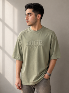 تیشرت مردانه لش باکسی استین سه ربع پارچه دورس دو نخ گرم بالا گلدوزی پفکی برند DIOR